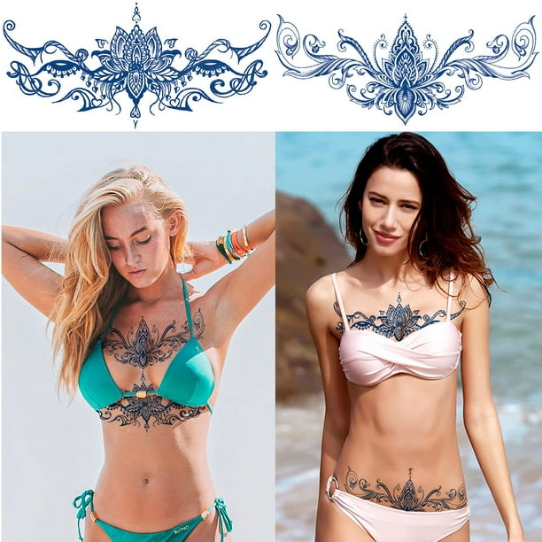  Glaryyears Chest Underboob Temporary Tattoo for Women, 10-Pack  Large Floral Fake Realistic Tattoos, Long-lasting Creative Removable Tattoo  Stickers, Sexy Rose Flower Tramp Stamp Sketch on Body : Beauty & Personal