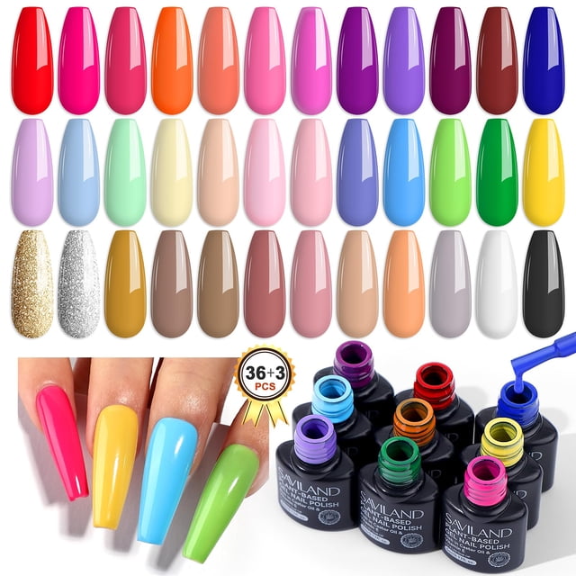 Set de esmaltes de uñas en gel SAVILAND 36 colores con capa base superior, 39 unidades