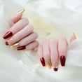 thumbnail image 2 of Uñas Postizas Sun&Beam Coffin Medianas Rojo Vino con Brillo Dorado 10 piezas, 2 of 6