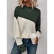 thumbnail image 5 of Suéter Casual de Color Block para Mujer, Cuello Redondo, Larga, Punto Acanalado Verde XL, 5 of 8