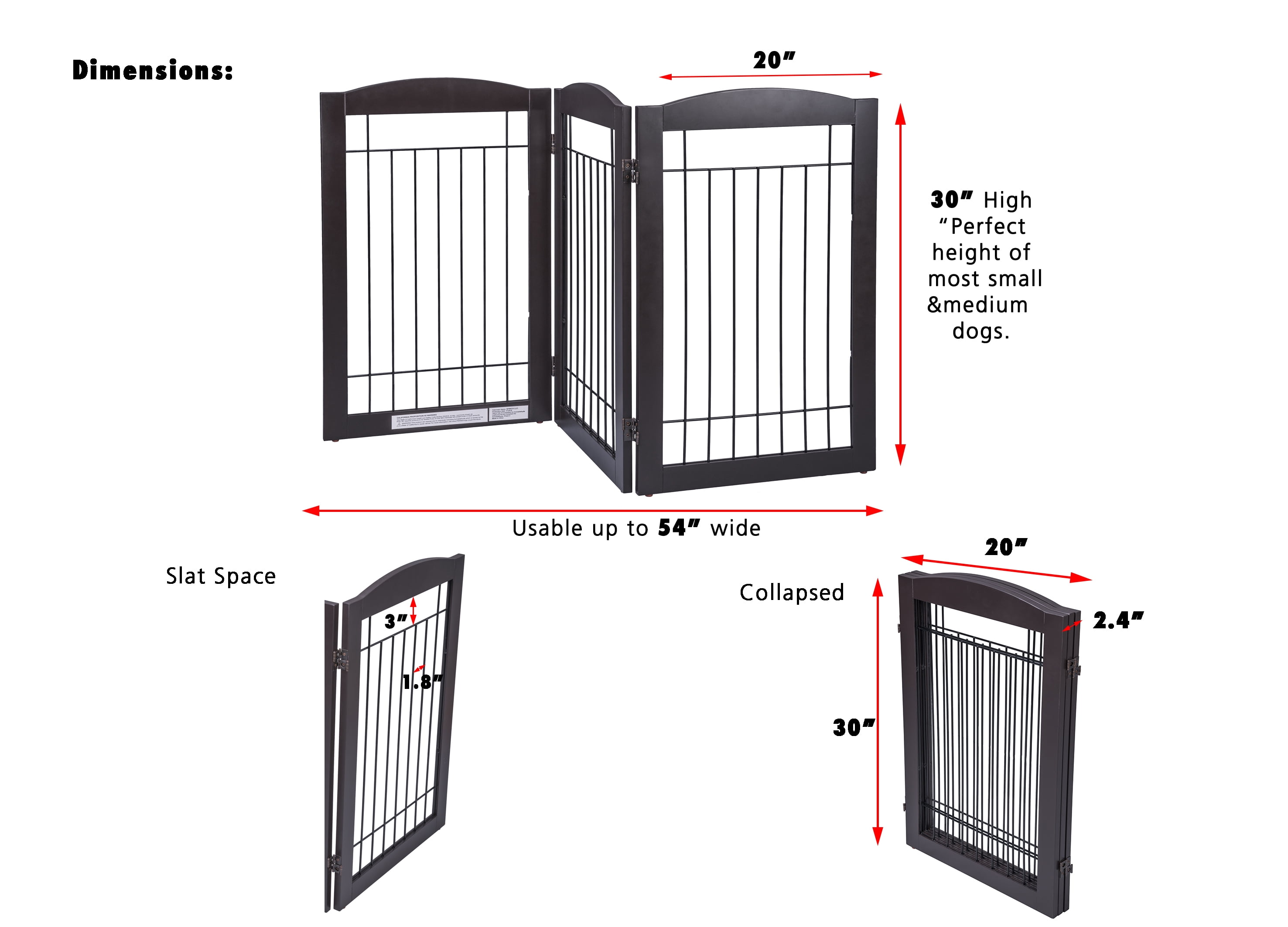 STAROUS Pet Gate for Dogs, 60 inches Extra Wide, 30 inches Tall Dog Gate for The Houes, Doorway, Stairs, Pet Puppy Safety Fence, Espresso- 3 Panels(No Include Support Feet)