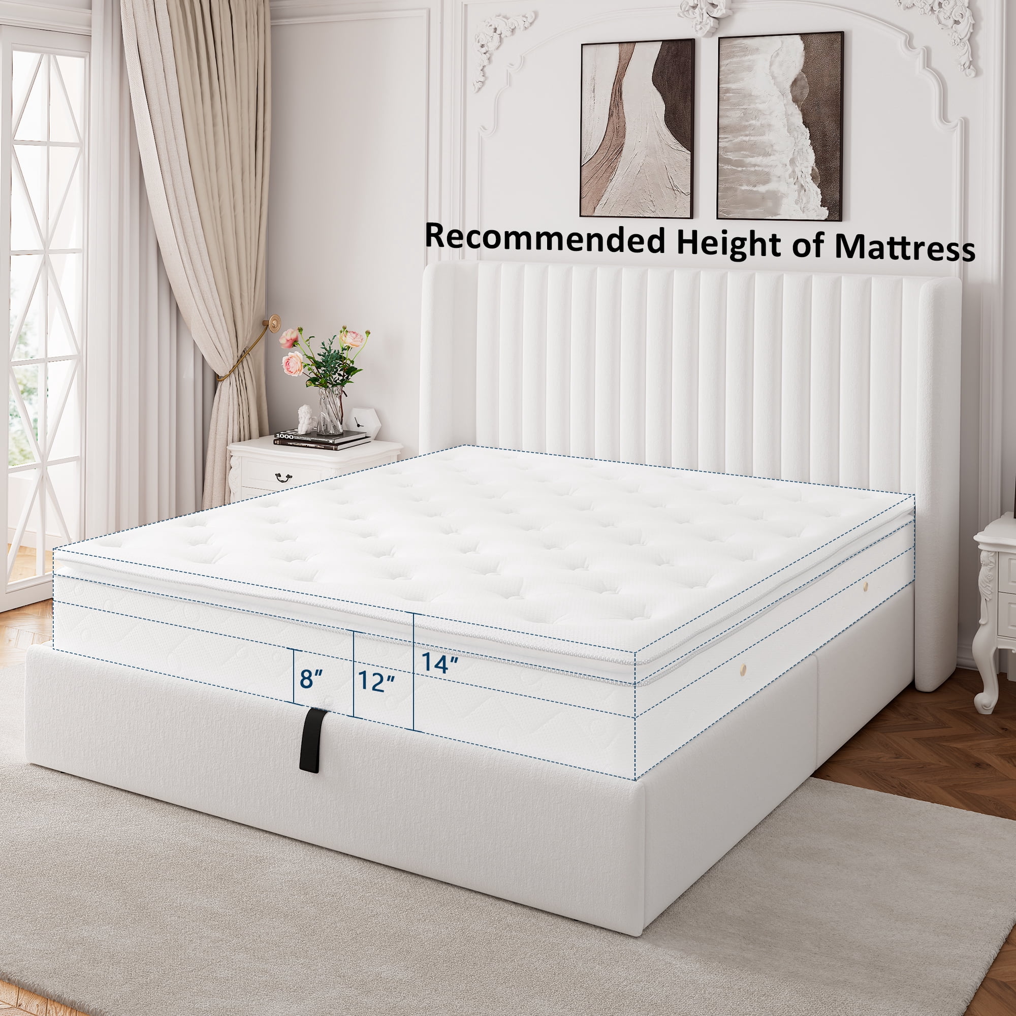 Einhomn Full Size Lift Up Storage Bed With Wingback Headboard, Upholstered Platform Bed Frame with Hydraulic Storage, Velvet Fabric, No Box Spring Needed, White