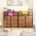 thumbnail image 5 of Enhomee Dresser for Bedroom with LED Lights & Charging Station Tall Chest of 10 Fabric Drawers with Storage Shelves, Rustic Brown, 5 of 10