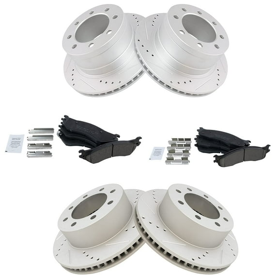 TRQ Performance Drilled Slotted Rotor Posi Ceramic Brake Pad Front Rear Kit BKA12319 Fits select: 2007-2008 DODGE RAM 1500, 2003-2008 DODGE RAM 2500