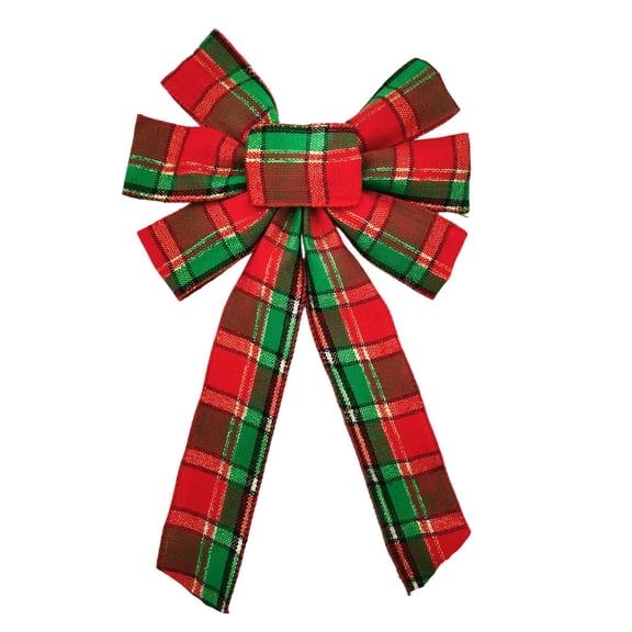 Trovenix Red Green Plaid Christmas Bow Wreath Bow with Wired Tied Plaid Ribbon for Tree Holiday Door Decor