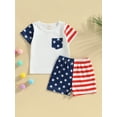 thumbnail image 2 of Independence Day Baby Clothes Star Contrast Color Stripe Print Crew Neck T-Shirts Elastic Waist Shorts 2Pcs Set, 2 of 8