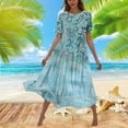 thumbnail image 2 of Hyknon Dresses for Women Robe Décontractée à Manches Courtes Imprimé Floral, Col Rond, Robe Maxi Fluide à Étages, Robe de Plage Décontractée, Douce et Ample, 2 of 5