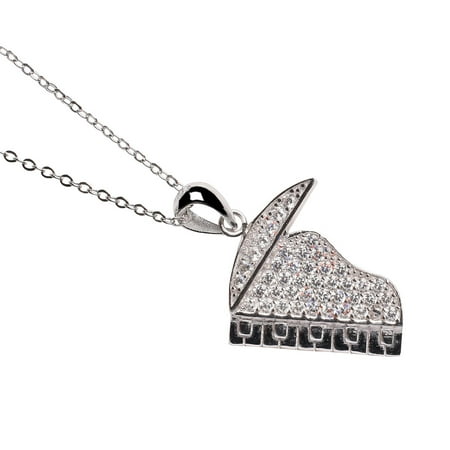 Women's Rhinestone Encrusted Sterling Silver Piano Pendant - What On Earth Exclusive