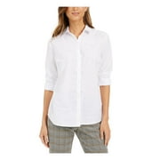 CHARTER CLUB Womens White Cuffed Collared Button Up Top Petites Size: PP