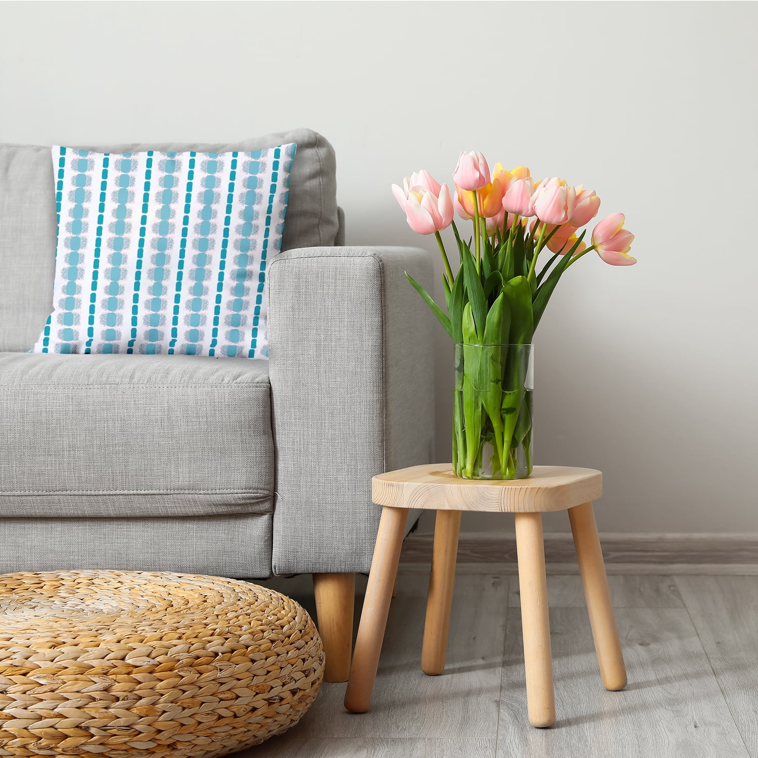 18" x 18" Simply Daisy Watercolor Stripe Decorative Throw Pillow