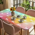 thumbnail image 3 of Easter Table Cloths for 4 Foot Rectangle Tables, Spring Rabbits Silhouette Rainbow Ombre Art Patio Waterproof Elastic Fitted Tablecloths, Washable Rectangular Table Cover for Camping, 3 of 8