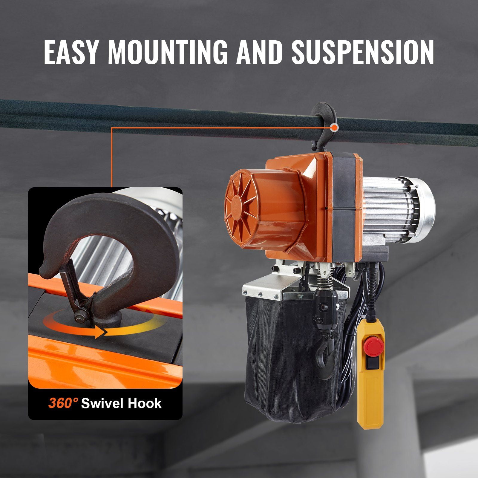 HCY Electric Chain Hoist, 2200 lbs/1 ton Capacity, 10 ft Lifting Height, 10 ft/min Speed, 120V, Single Phase Overhead Crane with G100 Chain, 10 ft Wired Remote Control for Garage, Shop, Hotel, Home