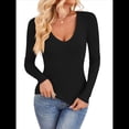 thumbnail image 3 of Camisas de Larga para Mujer, Moda Otoño 2025, Cuello en V, Blusas Básicas, Blusas Ajustadas Y2K. Negro L, 3 of 10