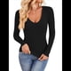 thumbnail image 3 of Camisas de Larga para Mujer, Moda Otoño 2025, Cuello en V, Blusas Básicas, Blusas Ajustadas Y2K. Negro L, 3 of 10