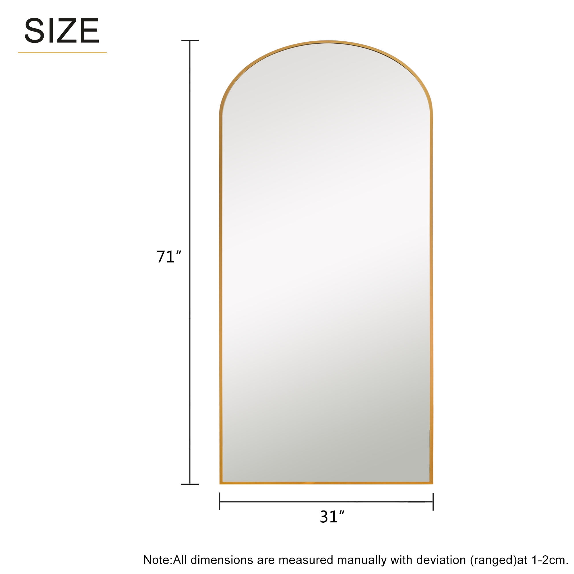 Aluminum Alloy Full-length Mirror Arch Decorative Mirror 71"x32",Gold with Bracket