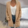 thumbnail image 2 of Solid Color Cardigan Fashion Loose Knitwear Pockets Round Neck Outwear Long Cable Knitted Sweater Open Front Warm Pullover Autumn Women Coat, 2 of 7