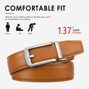 Sendefn Mens Leather Belt Automatic Ratchet Buckle Slide Belt for Dress Casual Trim to Fit with Gift Box