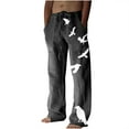thumbnail image 3 of Jinhomg Men's Linen Cotton Pants 2025 Trendy Bird Printed Lounge Pants Loose Fit Casual Elastic Waist Summer Beach Pants with Pockets Holiday Sales XXL, 3 of 8