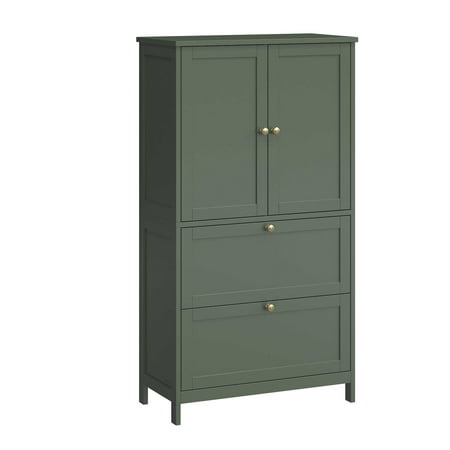 VASAGLE Bathroom Floor Storage Cabinet, Bathroom Storage Unit, Freestanding Cabinet with 2 Drawers and 2 Doors,Forest Green