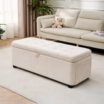 Storage Ottoman Bench, Bench for Bedroom End of Bed, Ottoman with Storage for Living Room and Entryway (Chenille-Ivory)