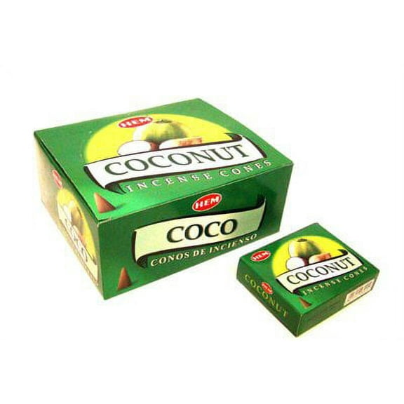 Coconut - Case of 12 Boxes, 10 Cones Each - HEM Incense From India