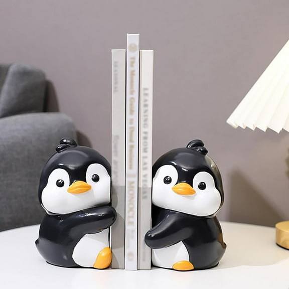 Cute Hug Penguins Decorative Bookends, Unique Animal Book Ends to Hold Books Creative Resin Book Holder Stopper for Home Office Desk Bookshelf Decoration