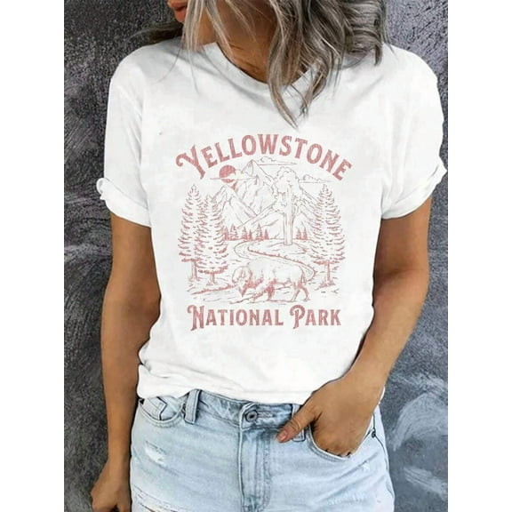 100% Cotton Unisex Yellowstone National Park Graphic Round Neck Short - SLeeve T - Shirts, Basic Tees, And Graphic Crop Tops Are Summer Women's Tops.