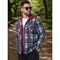 thumbnail image 4 of DARING DIVA Shirt Jacket Drawstring Hooded Plaid Shacket L Red Gray, 4 of 7