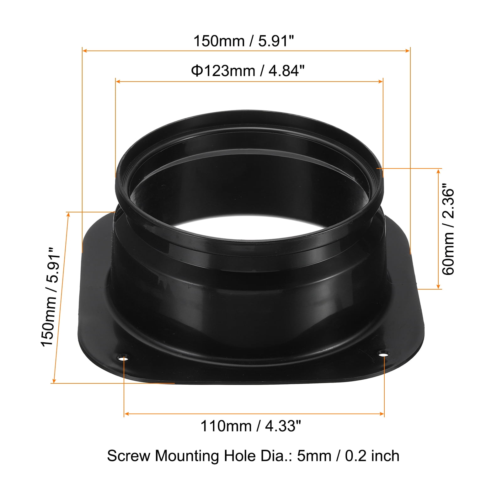 Uxcell 5" Duct Connector Flange 2 Pcs Dryer Vent Wall Plate Square to Round with Clamp for Air Cooling Ventilation