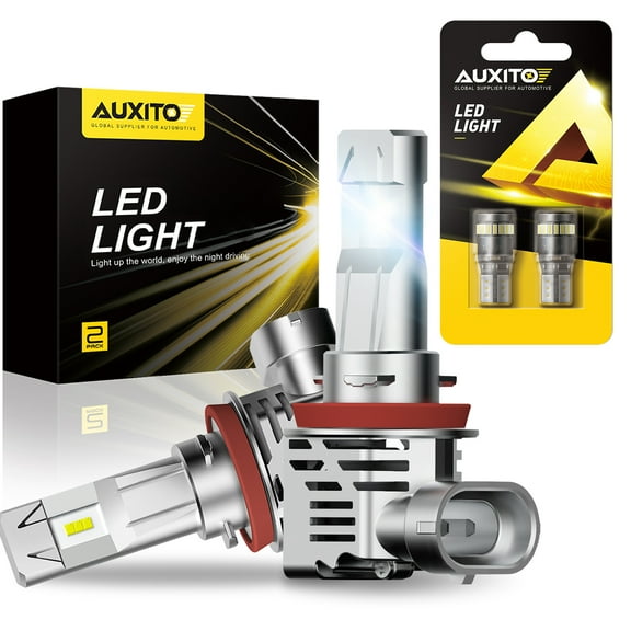 AUXITO H8 H9 H11 Headlight Bulbs 12000lm Per Set 6500K Cool White and 194 168 T10 LED Bulbs White，Total 4 Bulbs