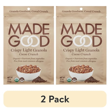(2 pack) MadeGood, Granola, Gluten Free, Vegan, Cocoa Crunch Crispy Light Granola, 10 oz Pouch