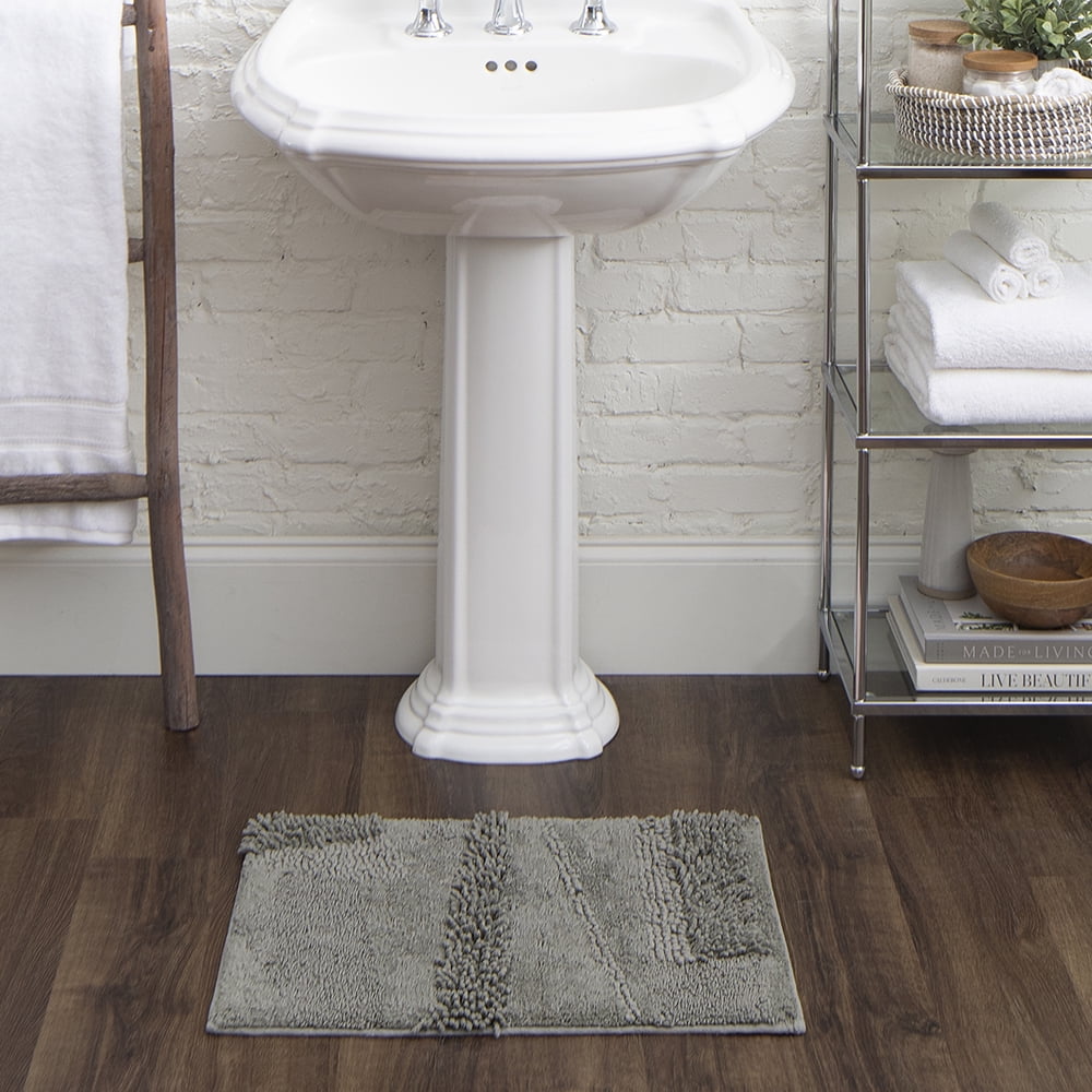 Mohawk Home Plush Cotton Fade/Stain Resistant Non-slip Machine Washable Bath Mat, Cool Grey, 2' 3" x 3' 9"