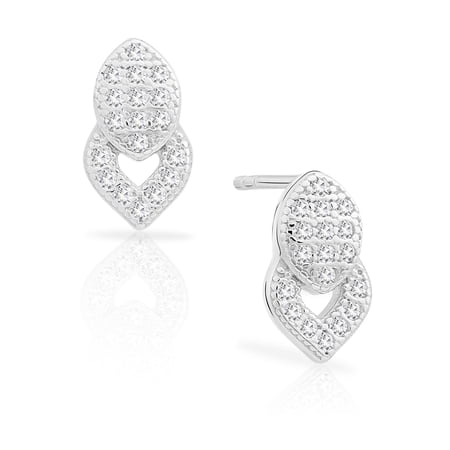Tilo Jewelry 925 Sterling Silver Stud Earrings with Heart Design & Cubic Zirconia CZ Stones for Women & Unisex