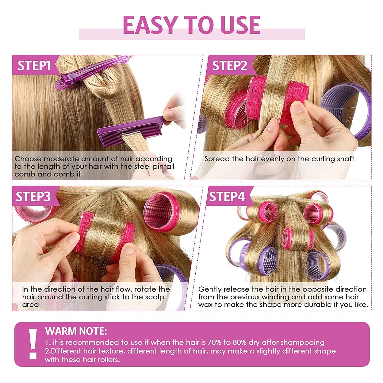 24 Pieces Jumbo Size Hair Rollers Self Grip Hair Rollers Self Grip Salon Hairdressing Curlers Self Holding Rollers, Rat Tail Comb Stainless Steel Pintail Comb and Duckbill Hair Clip for Hair Styling | 24 Pieces Jumbo Size Hair Rollers Self Grip Hair Rollers Self Grip Salon Hairdressing Curlers Self Holding Rollers, Rat Tail Comb Stainless Steel Pintail Comb and Duckbill Hair Clip for Hair Styling |