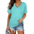 thumbnail image 1 of Camiseta de mujer WIHOLL cuello en V, corte holgado, color aqua, talla XL, 1 of 4