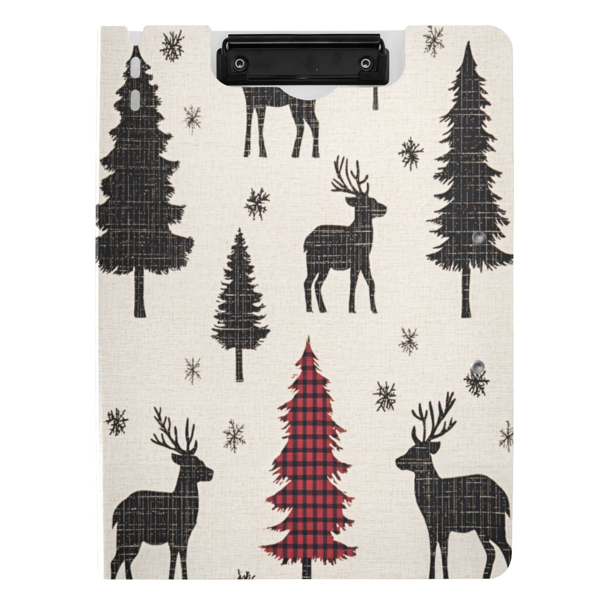 FORMRS A4 Clipboard Folder with Pen Holder Horizontal Foldable School Office Binder, Christmas Plaid Forest