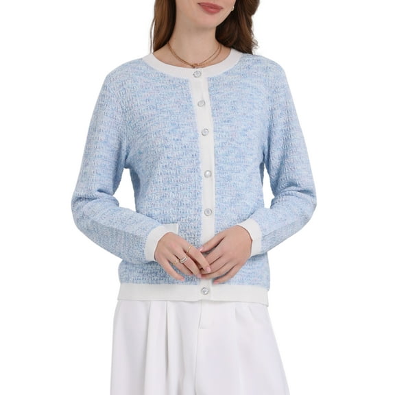 INSPIRE CHIC Women's Elegant Cardigan Sweaters Spring Fall Long Sleeve Knit Ribbed Jacket S Light Blue