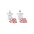 thumbnail image 2 of Cenuakty Baby6M 12M 18M Girl 1st Birthday Outfit Cute Short Sleeve Letters Embroidery Romper with Plaid Skirt, Headband 3Pcs Set, 2 of 9