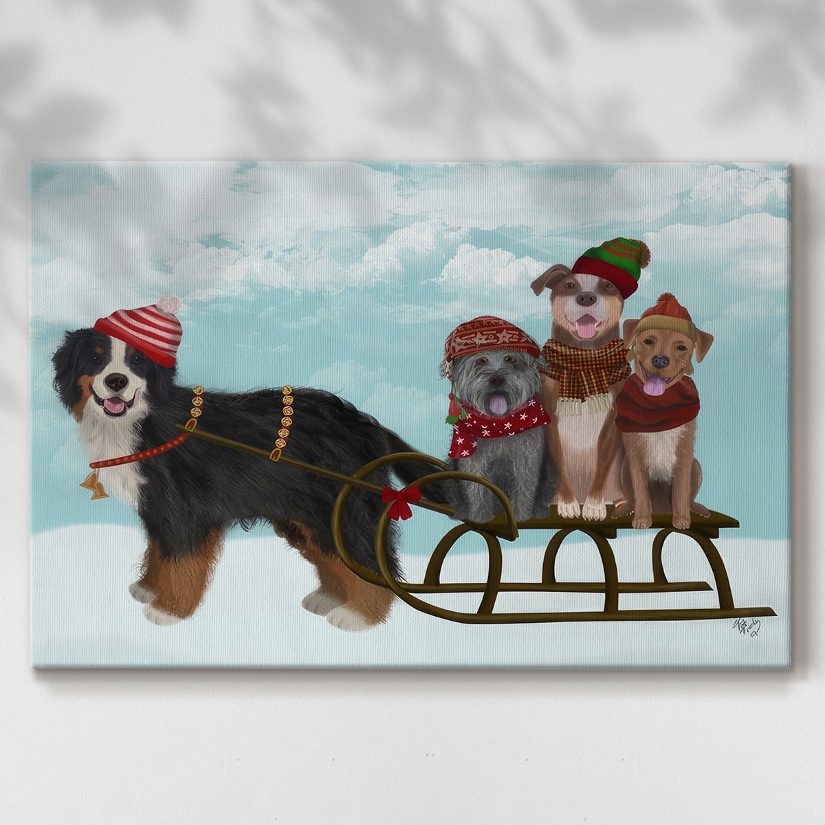Christmas Mutt Sled- Gallery Wrapped Canvas