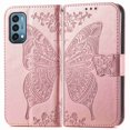 thumbnail image 2 of Dteck for OnePlus Nord N200 5G 2021 Released Embossed Butterfly Flower Premium PU Leather [Folio Flip][Kickstand][Card Slots][Wrist Strap] Cover, Rosegold Butterfly, 2 of 6