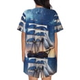 thumbnail image 6 of Fuzoiu Moonlit Night Sea Sailboat Print Women's Short-Sleeved Pajama Set,Lounge Sleepwear Set,Womens Pajama Sets 2 Piece,Button-Up Top and Shorts with Pockets-Medium, 6 of 7