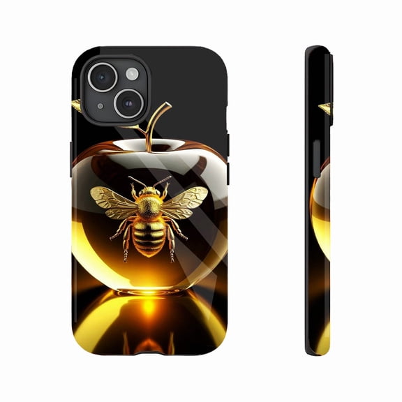 Luxury Golden Apple Phone Case with Honeybee Design - Perfect for Fashion Lovers & Holiday Gifts, Durable & Stylish, Compatible with iPhone 11/12/13/14/15/16 (Pro Max/Plus)