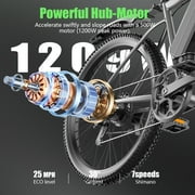 Electric Bike for Adults,1200W Peak Electric Mountain Ebike 25MPH 40Miles,Electric Dirt Bike, 7-Speed, 26 Tires,Removable Battery, Shock Absorber, Commuter E-Bike