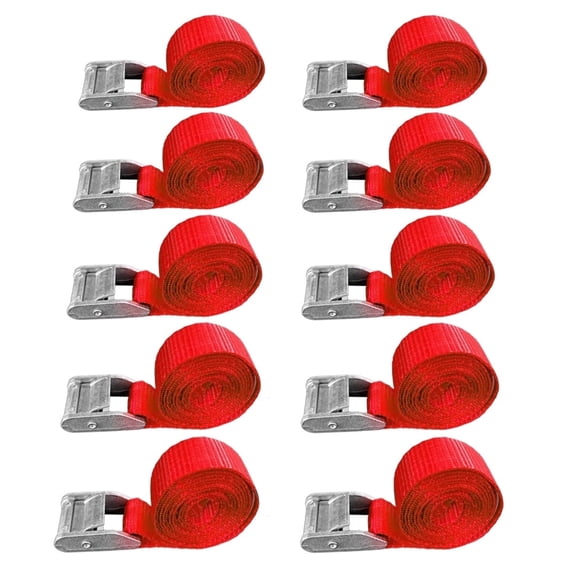 Mega Cargo Control 1" x 5' Endless Cam Buckle Lashing Straps, Adjustable Roof Rack, Bundling Tie Downs - 1 0- Pack, Red