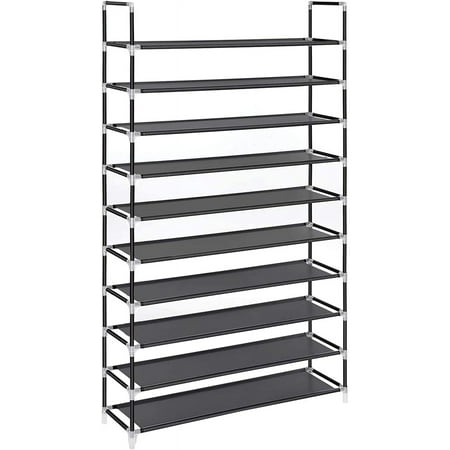 Ktaxon Portable 10 Tiers Shoe Rack Shoe Shelf 50 Pairs Shoe Tower Stand Shoe Cabinet Shoe Storage Organizer, Black Finish