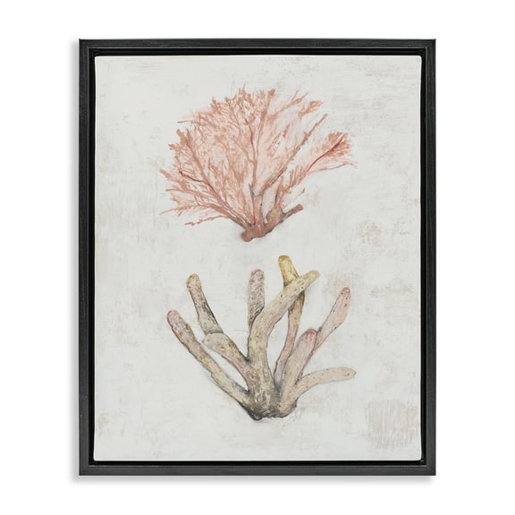 Stupell Industries Peach Coral Pieces Nautical & Beach Painting Black Floater Framed Canvas Art Print Wall Art, 17 x 21