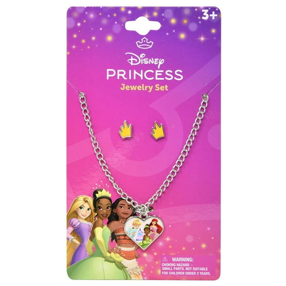 Disney Princess Metal Necklace & Earring Jewelry Set on Card, GIRLS