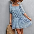 thumbnail image 5 of Womens Summer Lantern Short Sleeve Square Neck Mini Dress Swiss Dot Flowy Short Dress Solid Casual Loose Beach Dress, 5 of 7