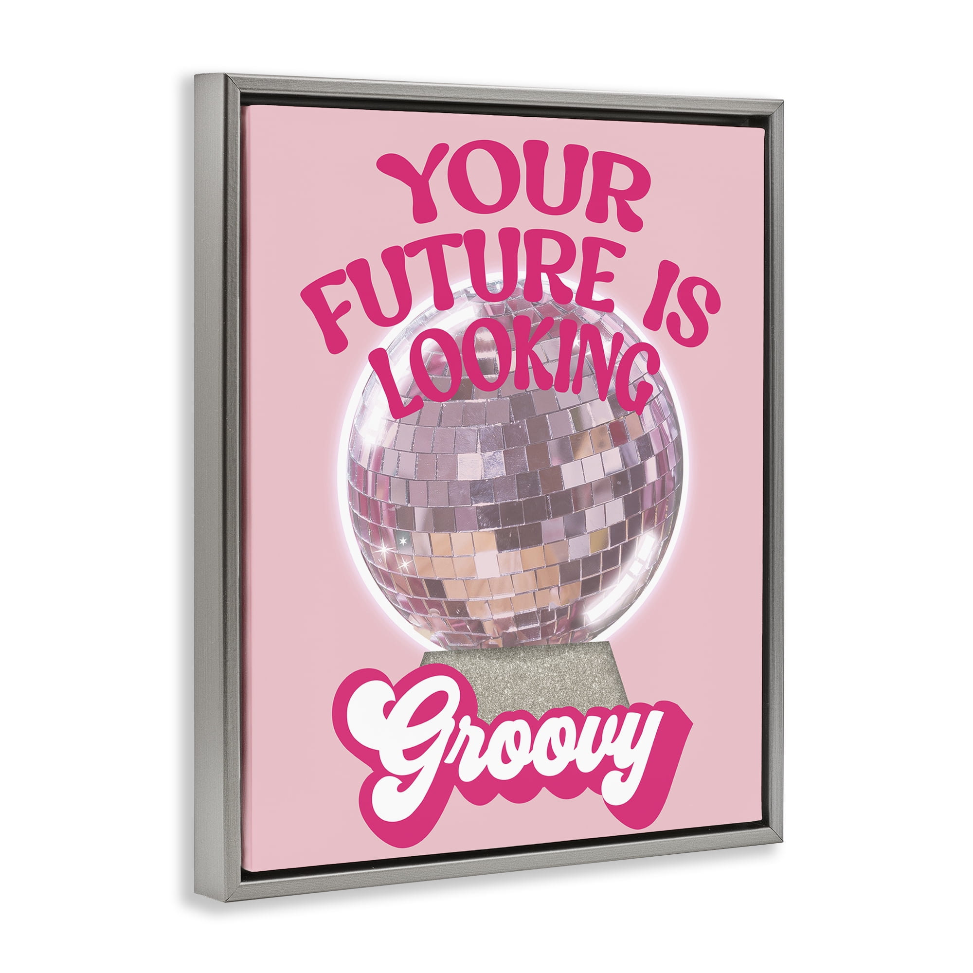 Stupell Industries Future Looking Groovy Disco Text & Numbers Painting Gray Floater Framed Canvas Art Print Wall Art, 25 x 31