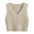 thumbnail image 1 of Chaleco de mujer, cuello en V, tejido de punto trenzado, sin mangas, corte holgado, color liso, tallas S-M-L, 1 of 3